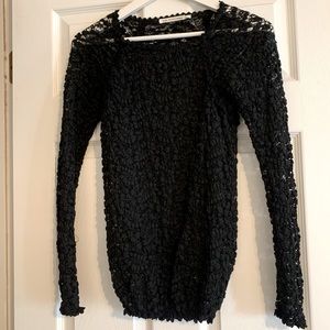 Isabel Marant Etoile Sheer Long Sleeve Lace Top Black